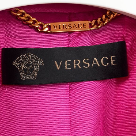Versace SS20 Fuchsia Satin Safety Pin Detail Blazer - Picture 10 of 14